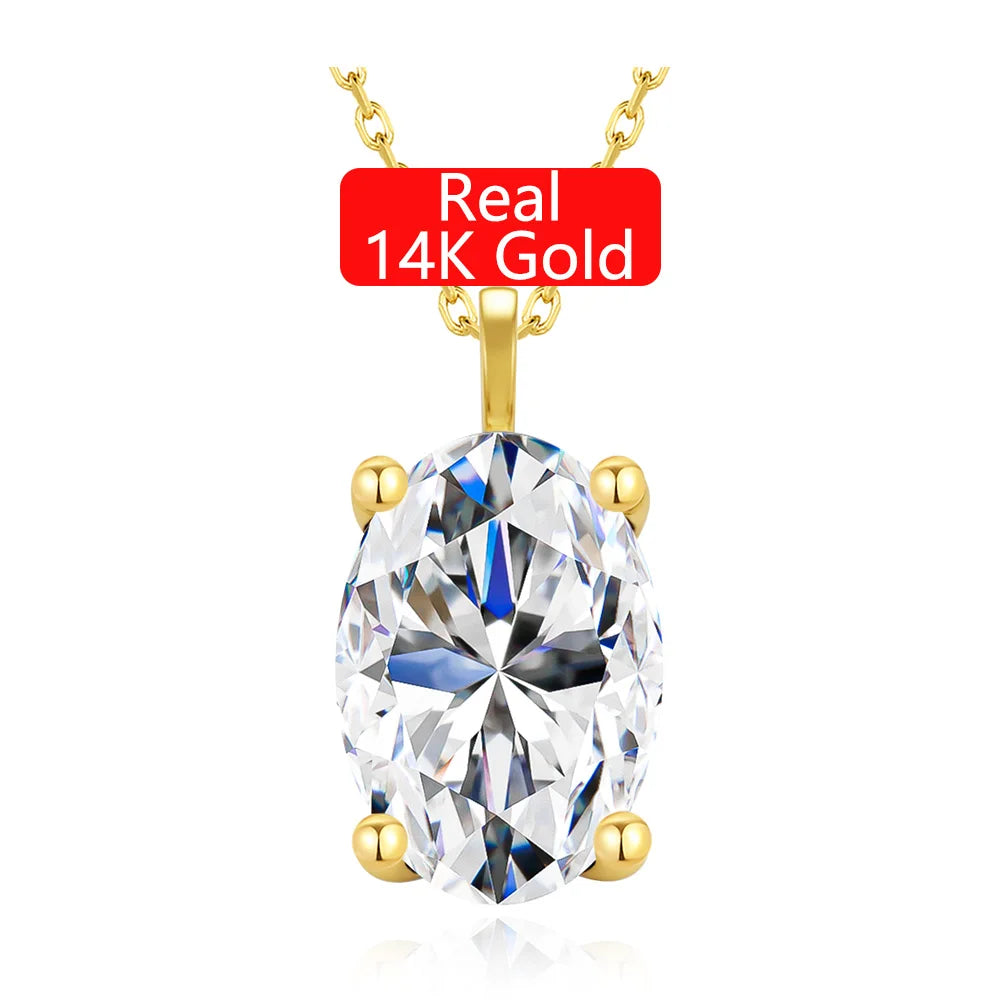 Gioiellieri Luxury Gold Jewelry Supplier Woman Mother's Day Gift Hollow 14K Gold 1ct 2ct 3ct Oval Moissanite Diamond Pendant