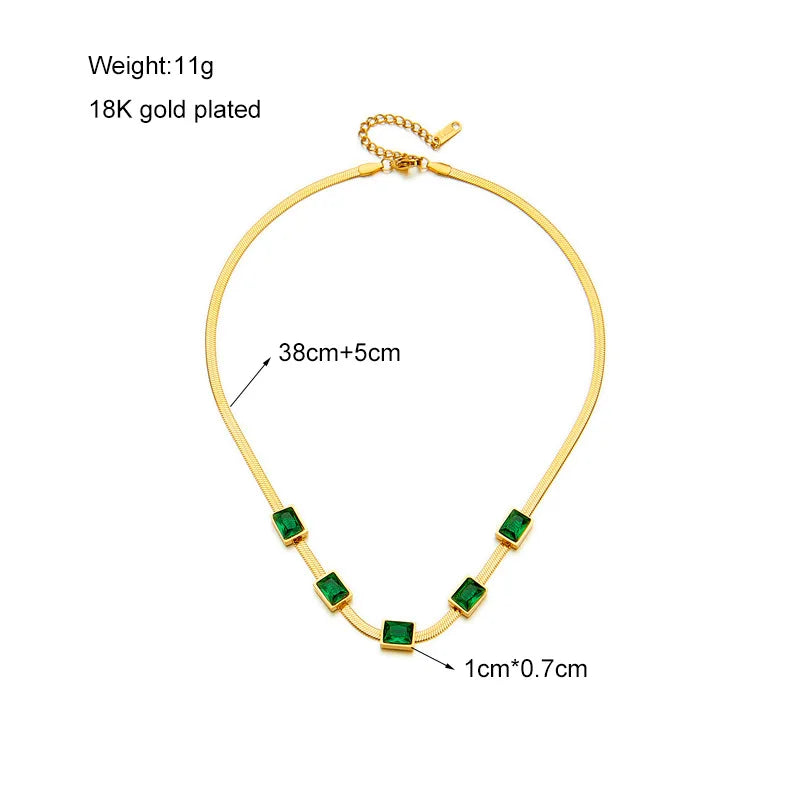 Gold Chain & Green Crystal Necklace & Bracelet Jewellery Set | Colour-Pop Luxury Fashion Set