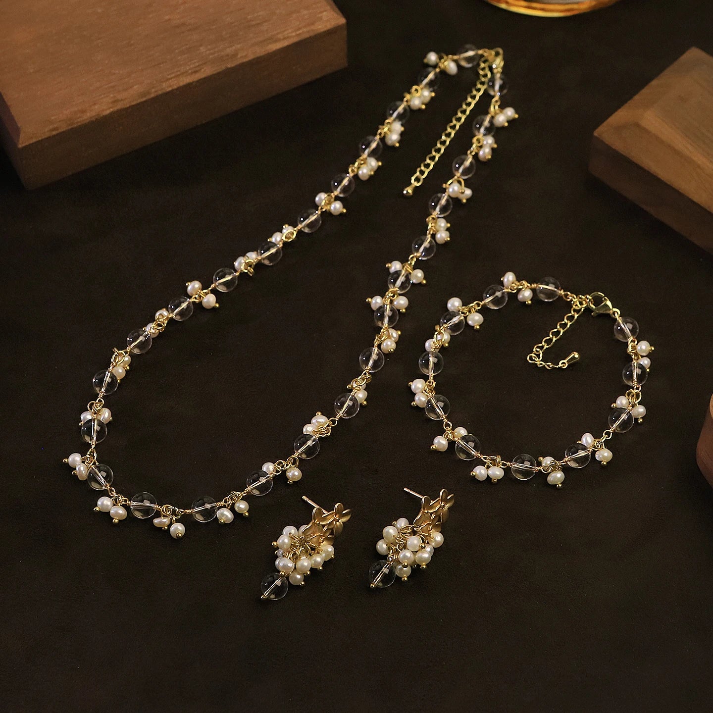 GS0286 Natural Freshwater Pearl Necklace & Bracelet Jewellery Set for Women