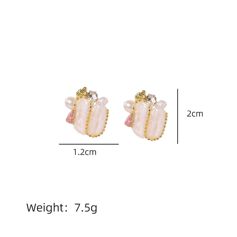 Natural Freshwater Baroque Pearl Strawberry Crystal Earrings Korean Style Women Luxury Jewelry Fashion Ladies and Girls Gift