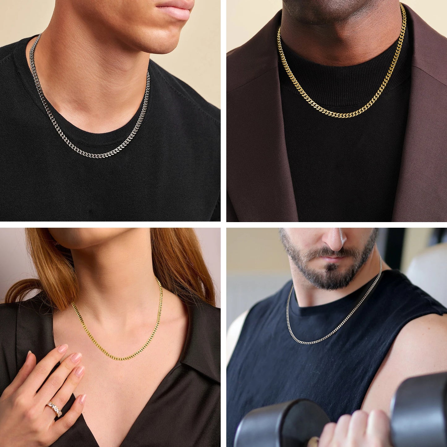 2MM 3MM 4MM Miami Cuban Stainless Steel Womens Jewelry 14K Real Gold Plated Lobster Clasp Cuban Curb Link Chain Men Necklace