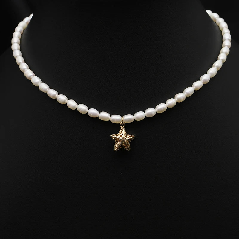 Simple Zircon Butterfly Pendant Freshwater Pearl Necklace Baroque Enamel  Gold Plated Luxury for Girls Necklace Fine Jewelry