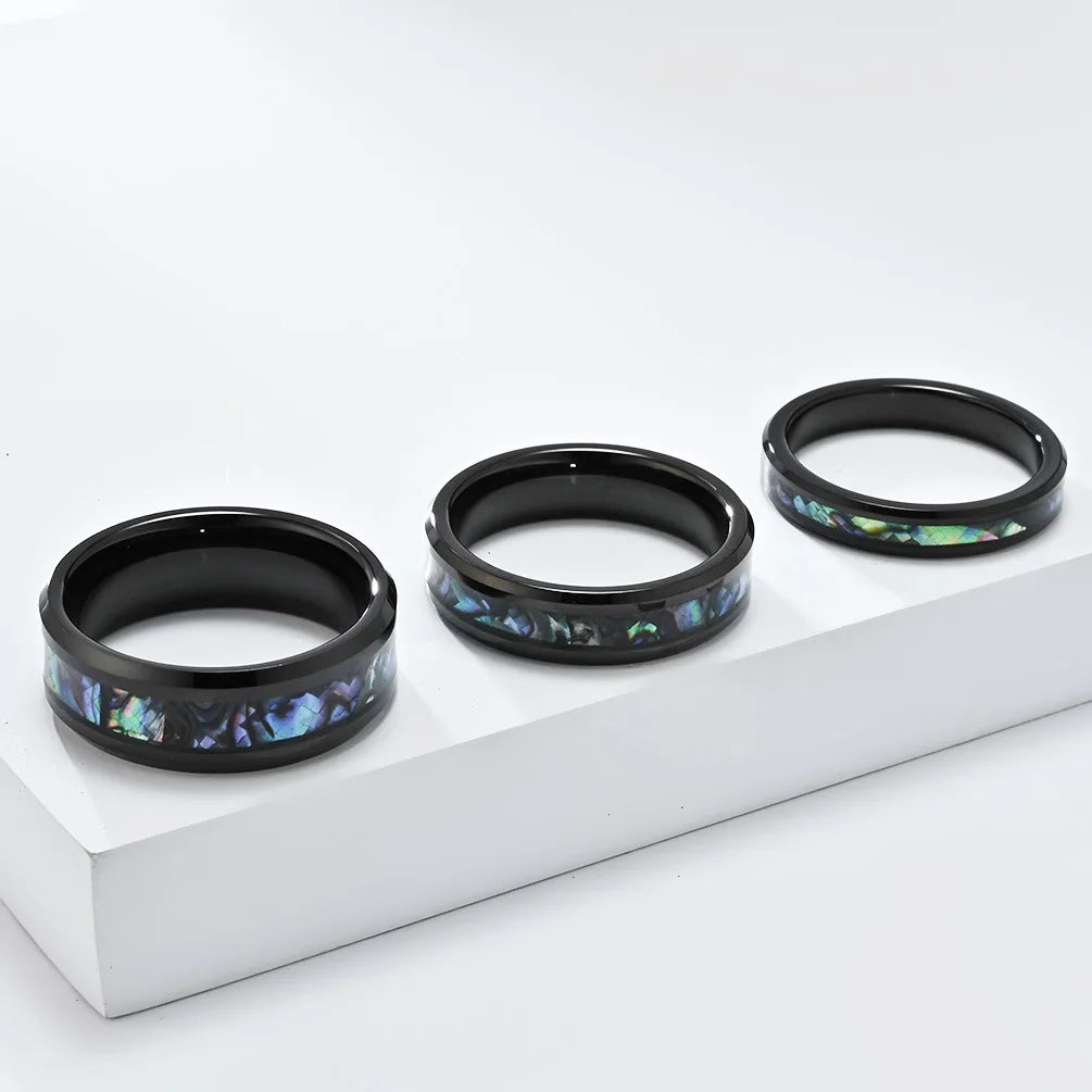 Tungsten Steel Inlaid Abalone Shell High-Level Fashion Couple's Ring
