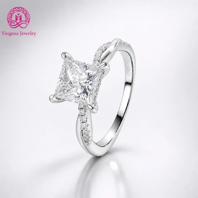 Gioiellieri 2CT D Color VVS2 Majestic Princess Cut Lab Grown Diamond Ring 9K 10K 14K 18K Real Gold PT950 Twisted Paved Women Statement Ring
