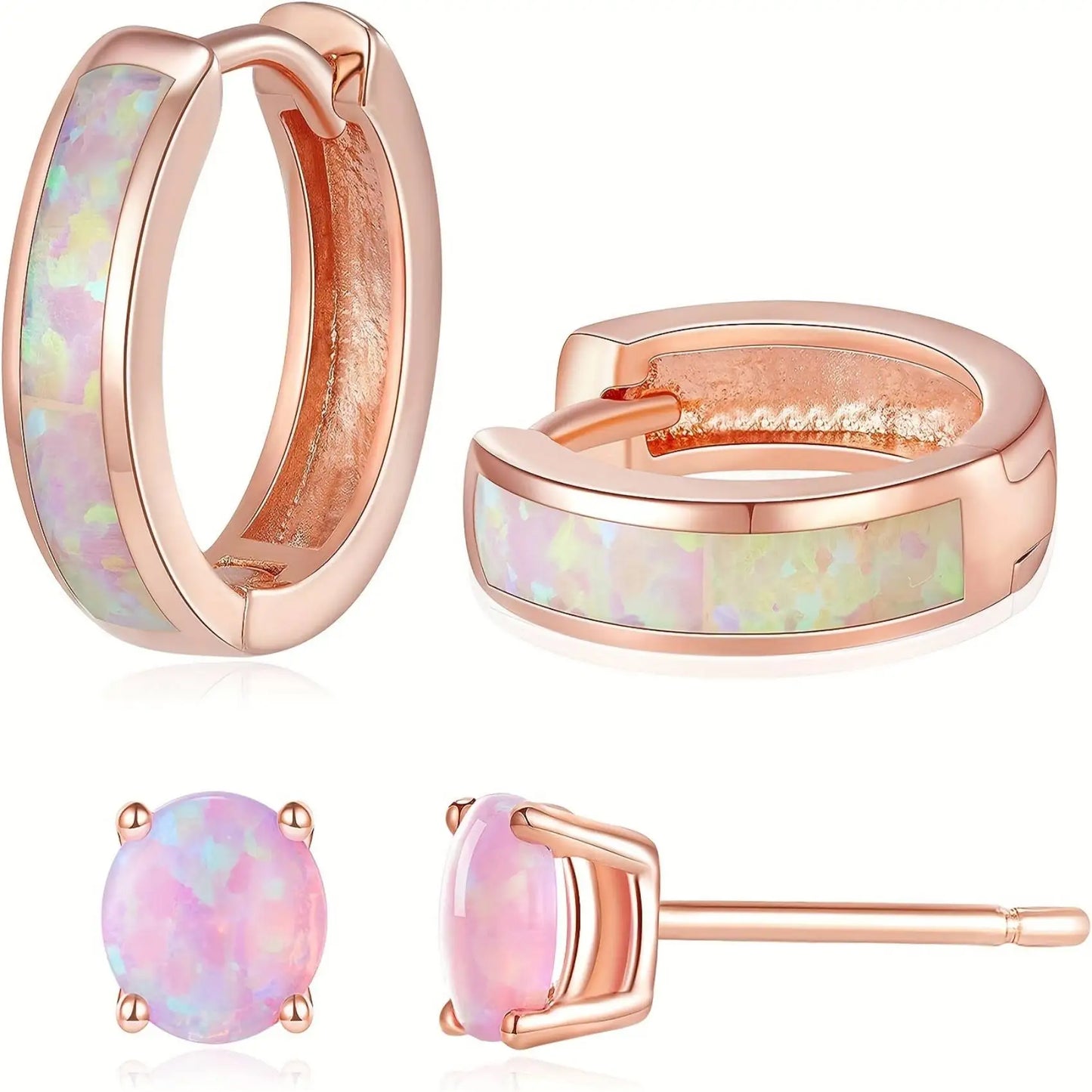 Women's Trendy Silver Plated Copper Alloy Geometric Opal Earrings Set Bulk Gifts