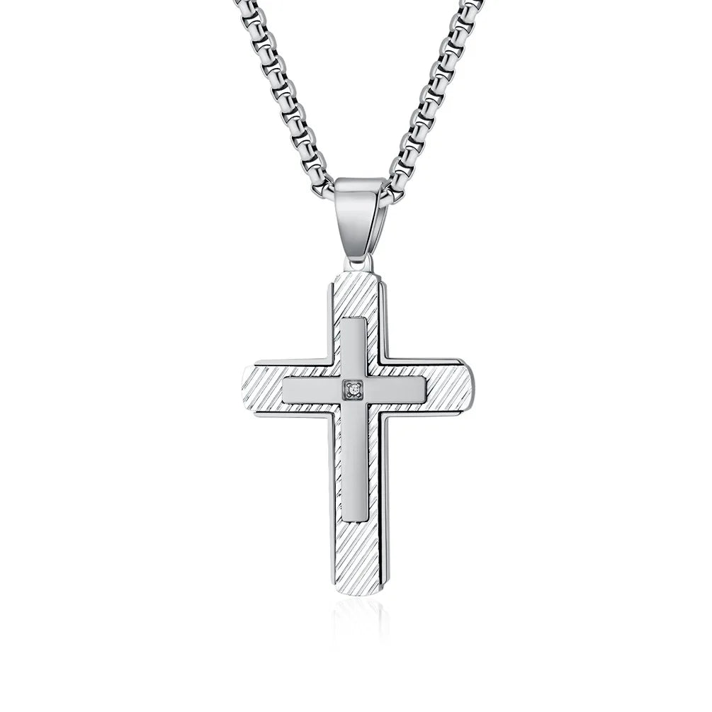 Hip Hop Twill Religious Cross Anti Non Tarnish WaterProof Pvd Stainless Steel Fashion Jewelry Pendant Necklace for Men Wholesale