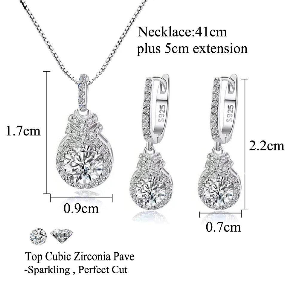 Shimmering White Round Cut Cubic Zirconia S925 Sterling Silver Jewelry Set for Women Anniversaries Special Occasions Ideal Gift