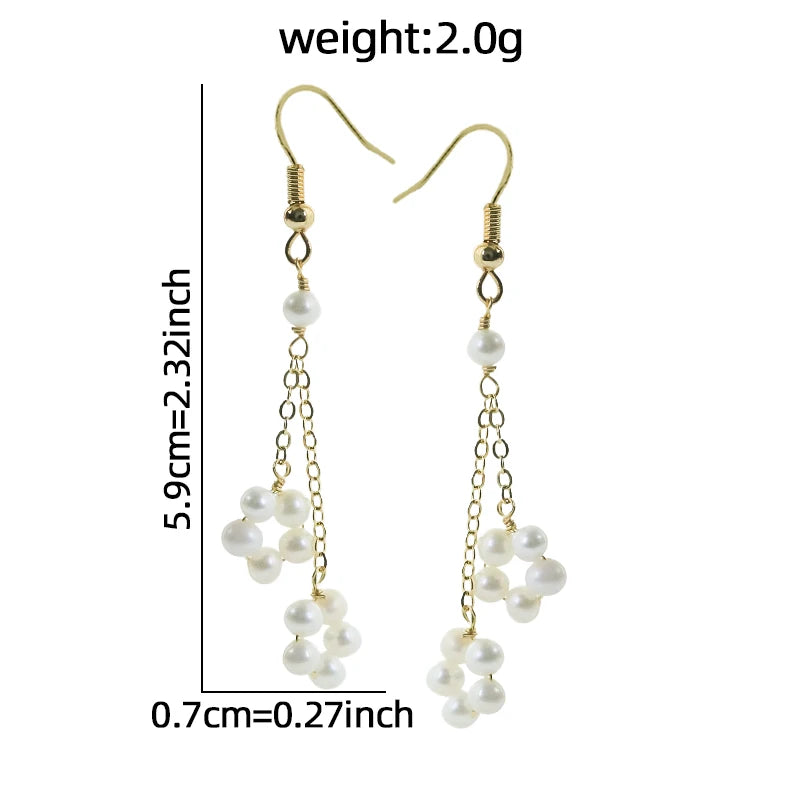 White Natural Pearl Chain Earrings Handmade Design Earrings Gift for Banquet Wedding Women's Jewelry GE1814