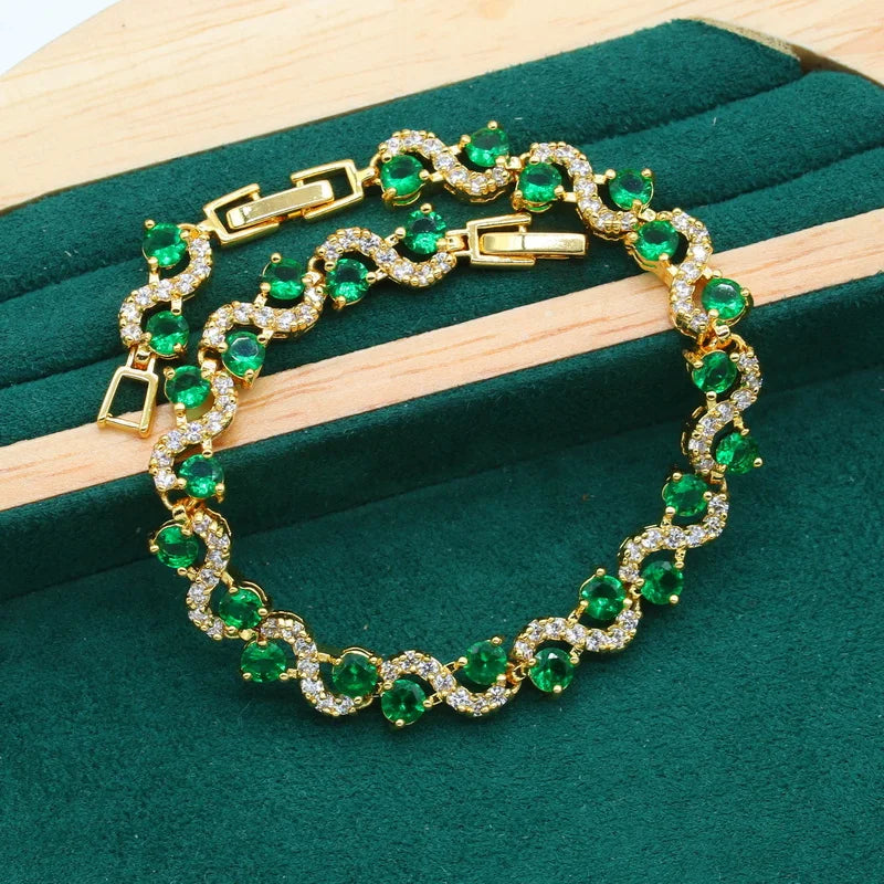 Luxury Platinum Plated Copper Alloy Trendy Geometric Beaded Bracelets for Women with AAA Zirconia-Wedding Engagement Gift
