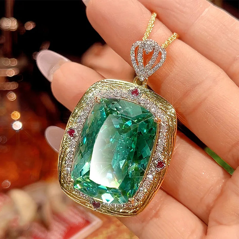 REDheart Simulation Color Treasure Light Luxury Gold Plated Copper Inlaid Zircon Crown Women's Wedding Pendant Jewelry Set