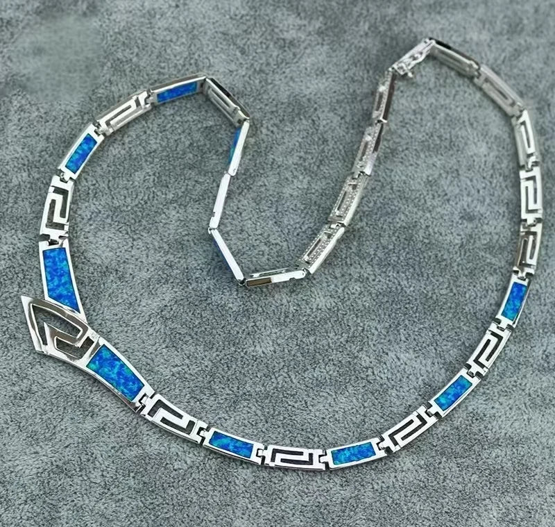 Hawaiian Vibes Blue Opal Statement Necklace | Dainty Long Chain for Sweater Dress Beach Outfit