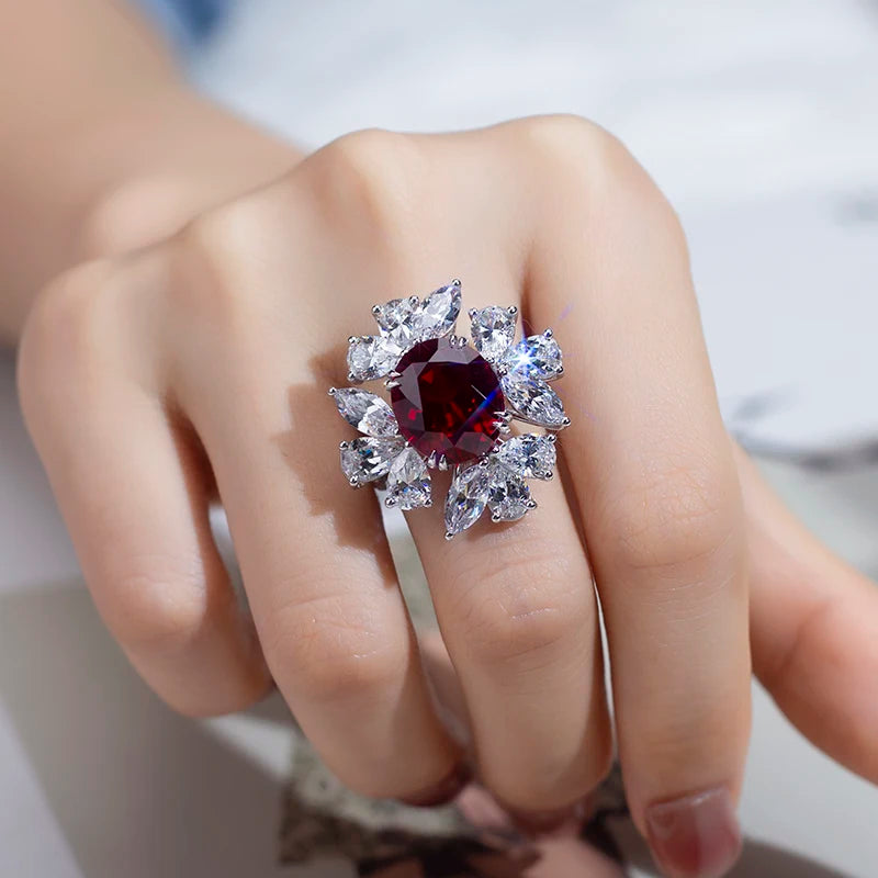 Messi Jewelry MSR-953 Lab Created Ruby  S925  Oval Ring Fashion Design Engagement Ring  Wedding Band Classic Diamond Gift Band