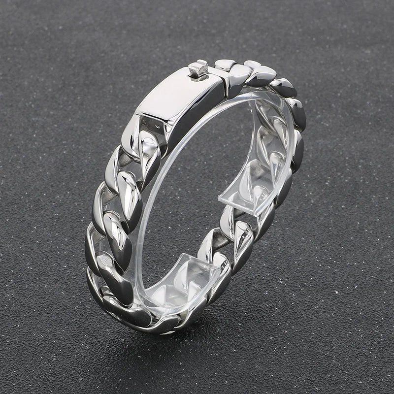 KALEN 15mm Fine Jewelry Fashion Bracelets Stainless Steel Cuban Style Links Bracelet for Men