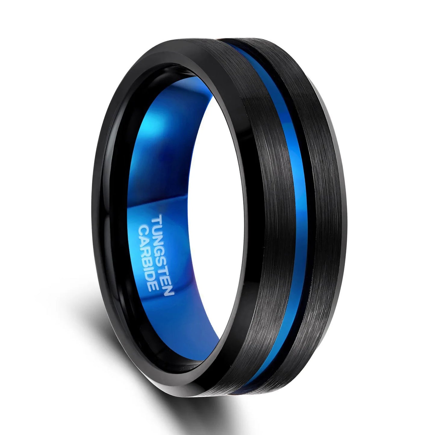 Black Tungsten Carbide Ring Thin Blue Line Inlay Fashion Jewelry Wedding Ring for Men and Women