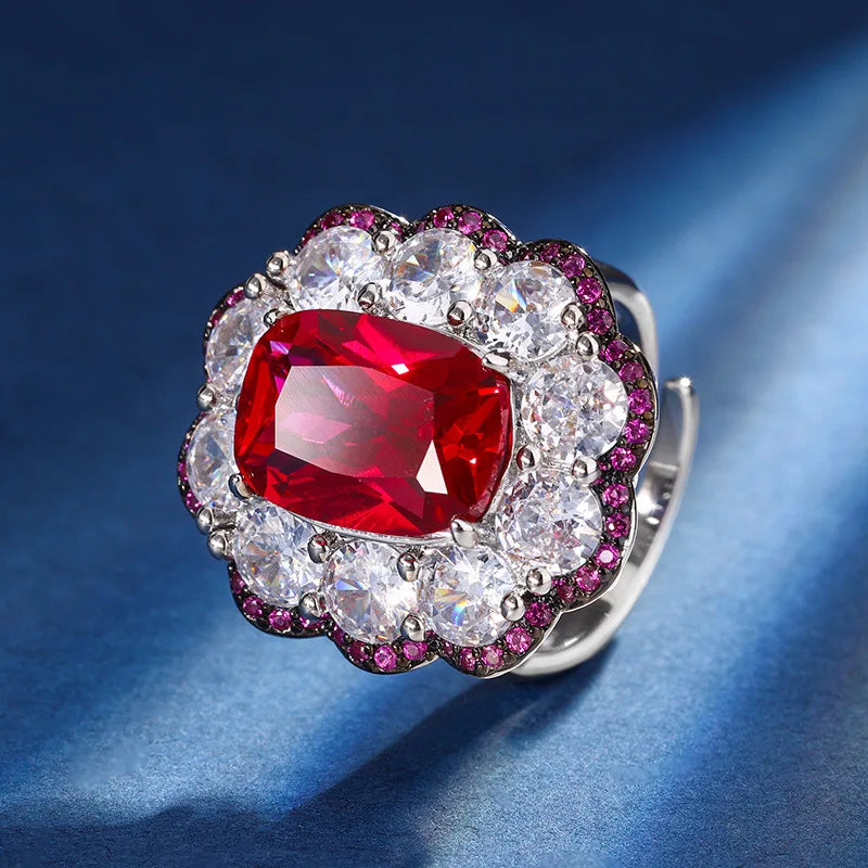 Gemfiori New Product Temperament Korean Luxury Group Set with Zircon Pomegranate Red Pendant Earrings Adjustable Ring Fashionable Set