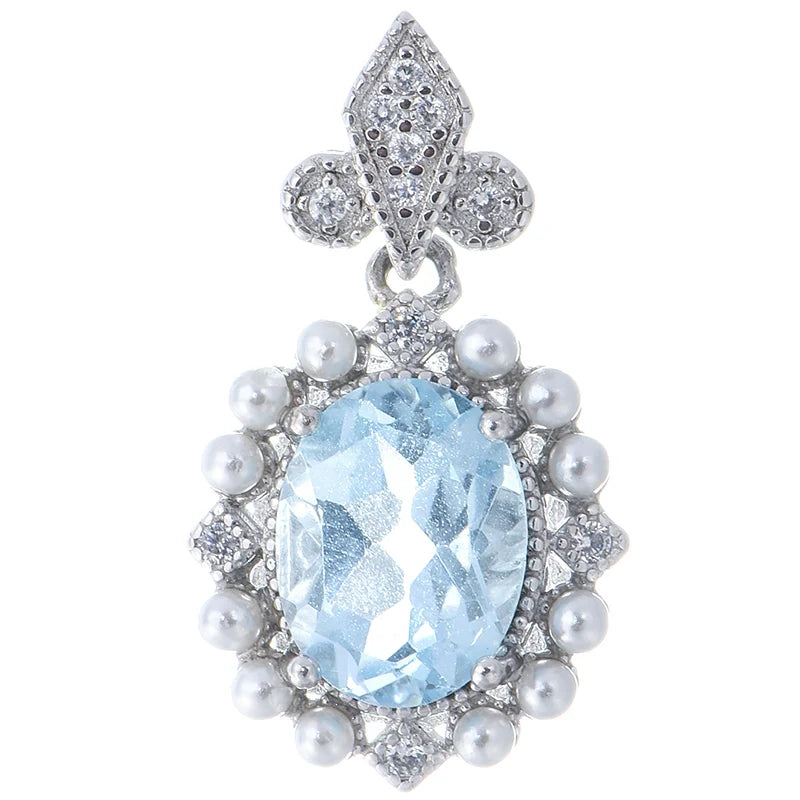 Gioiellieri Custom Women's Necklace Rhodium Plated Oval Cut Sky Topaz 925 Sterling Silver Pendant Natural Stone Claw Setting CMA