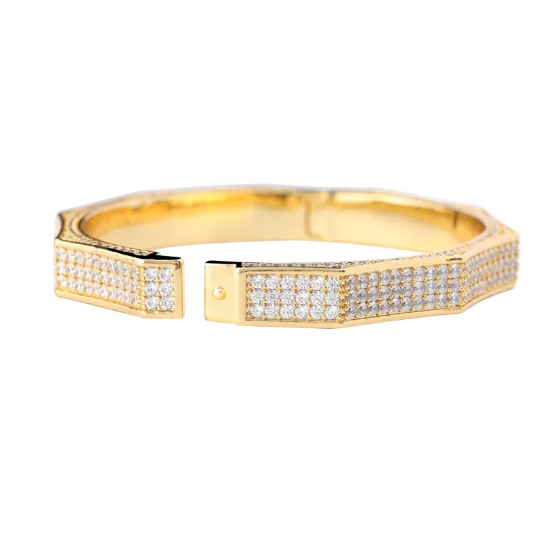New Design Gold Silver Color Zircon Prong Setting Iced Out Brass Gold Plated Zircon Shiny HipHop Finger Bracelet Men Women Gifts
