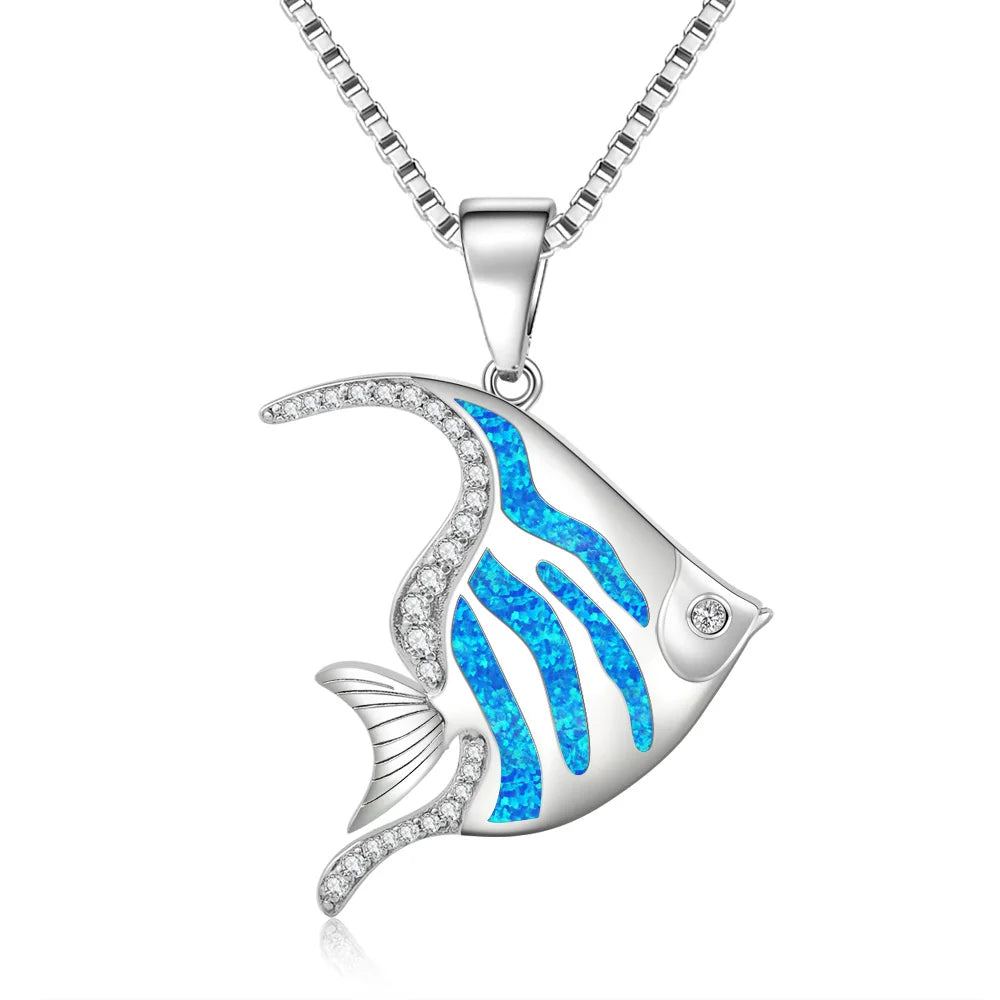 Ocean Vibe Opal Fish Necklace Silver Plated  Casual Daily Fashion Jewelry for Women