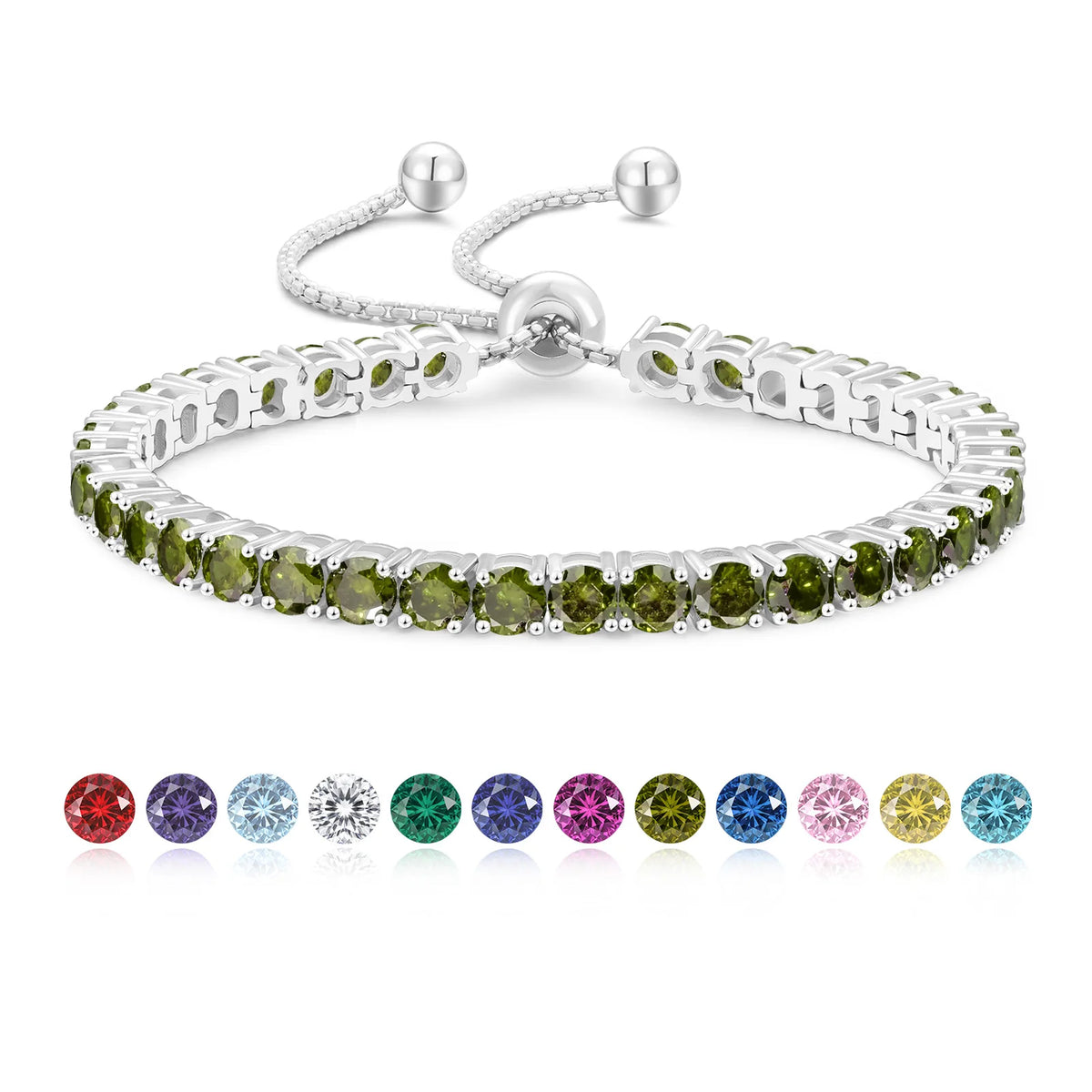 ArtistA Colorful Birthstone Bracelet Women Mom Wife Birthday Adjustable Chain Jewelry Gifts 14K Gold Plated Classic Bolo Tennis Bracelet