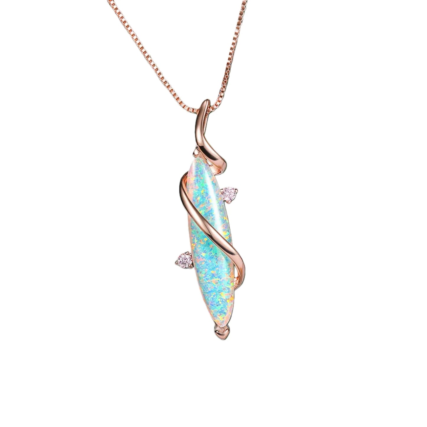 Hawaii Beach Sharp Women's Lab Created Opal Silver Plated Copper Alloy Box Chain Necklace for Anniversary