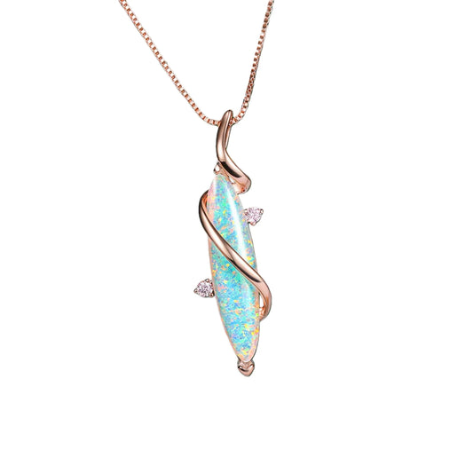 Hawaii Beach Sharp Women's Lab Created Opal Silver Plated Copper Alloy Box Chain Necklace for Anniversary
