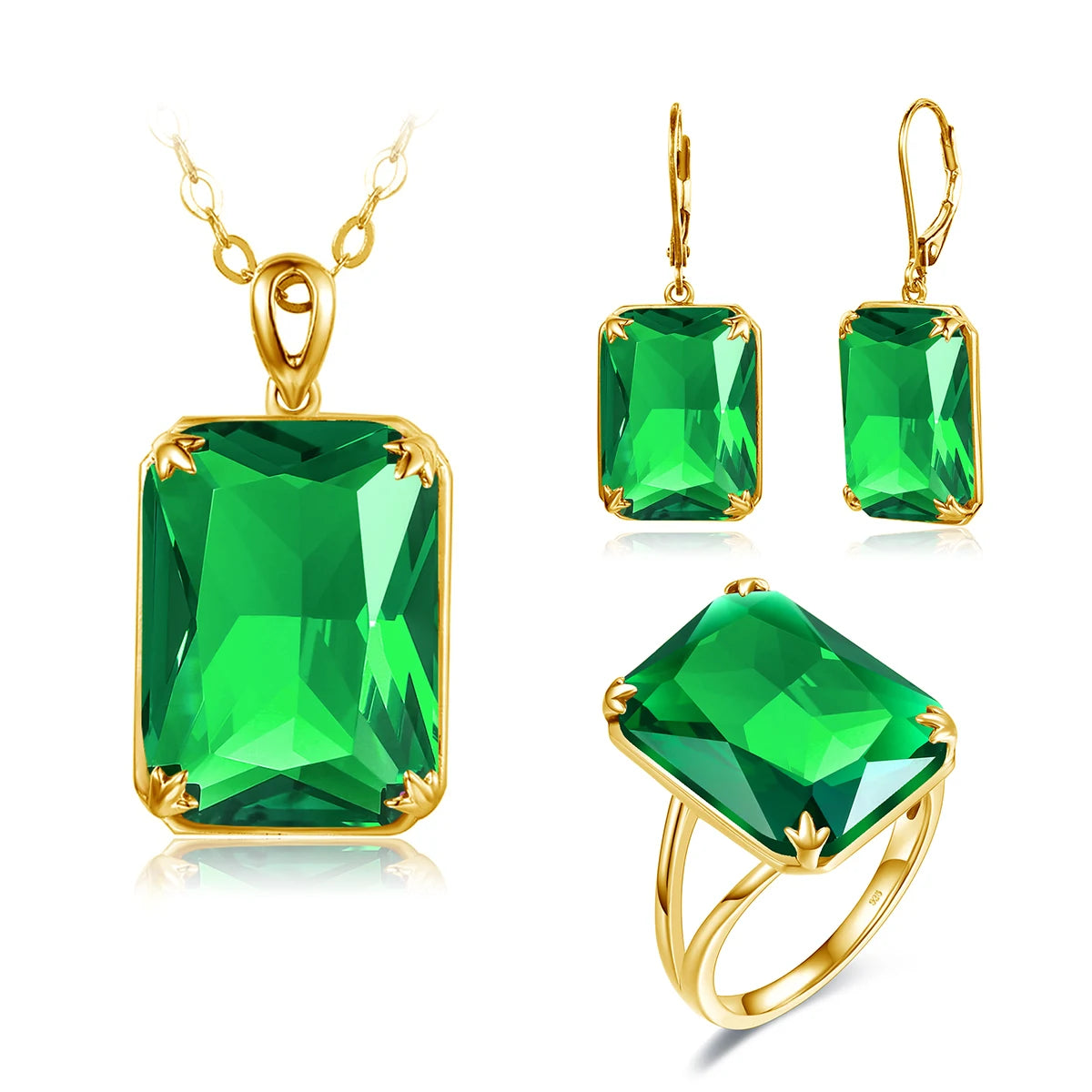 ArtistA Szjinao Sparkling Red Ruby Engagement Pendant Earrings Ring Set Sterling Silver 14K Gold Plated Trendy Vintage Designer Jewelry
