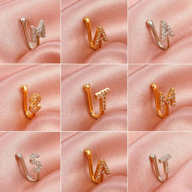 S&S Letter Zircon Non-Piercing Nose Clip Stud | A–Z | Gold & Silver