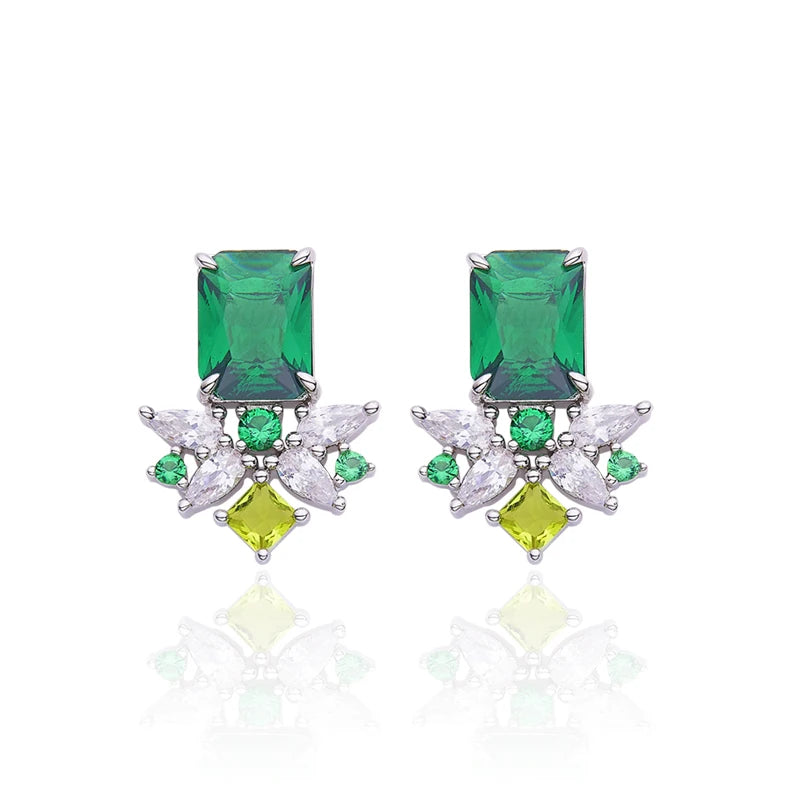 2023 Fashion Premium Jewelry Set Brass Rhodium Plated Green Zircon Jewelry Women's Necklace Earring Set