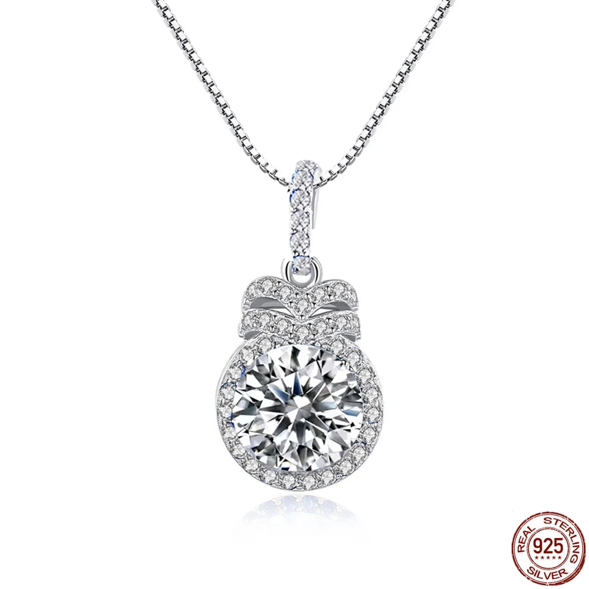 S&S 925 Sterling Silver Rhodium Plated Round CZ Pendant Necklace – White & Blue – Collection