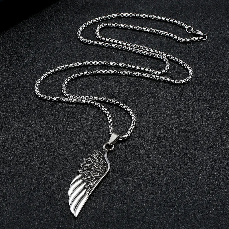 Wholesale Punk Rock n Necklace Zinc Alloy Wing Pendant Necklaces Men Jewelry Stainless Steel Chain