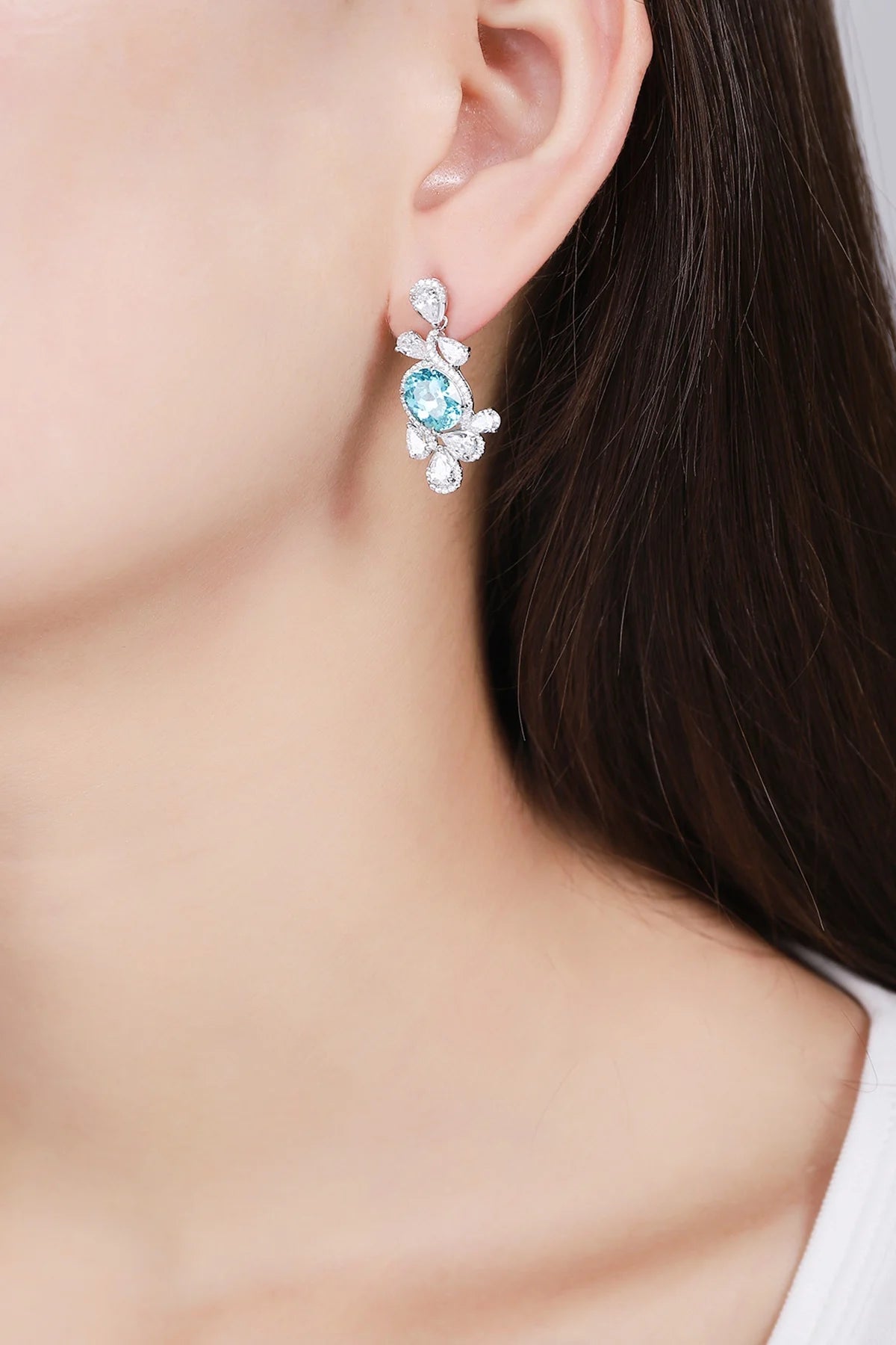 Gemfiori Vintage 925 Sterling Silver Drop Earrings Rhodium Emerald Cut Lab Grown Gemstones Women's Ready Ship Wedding Gift Claw Setting
