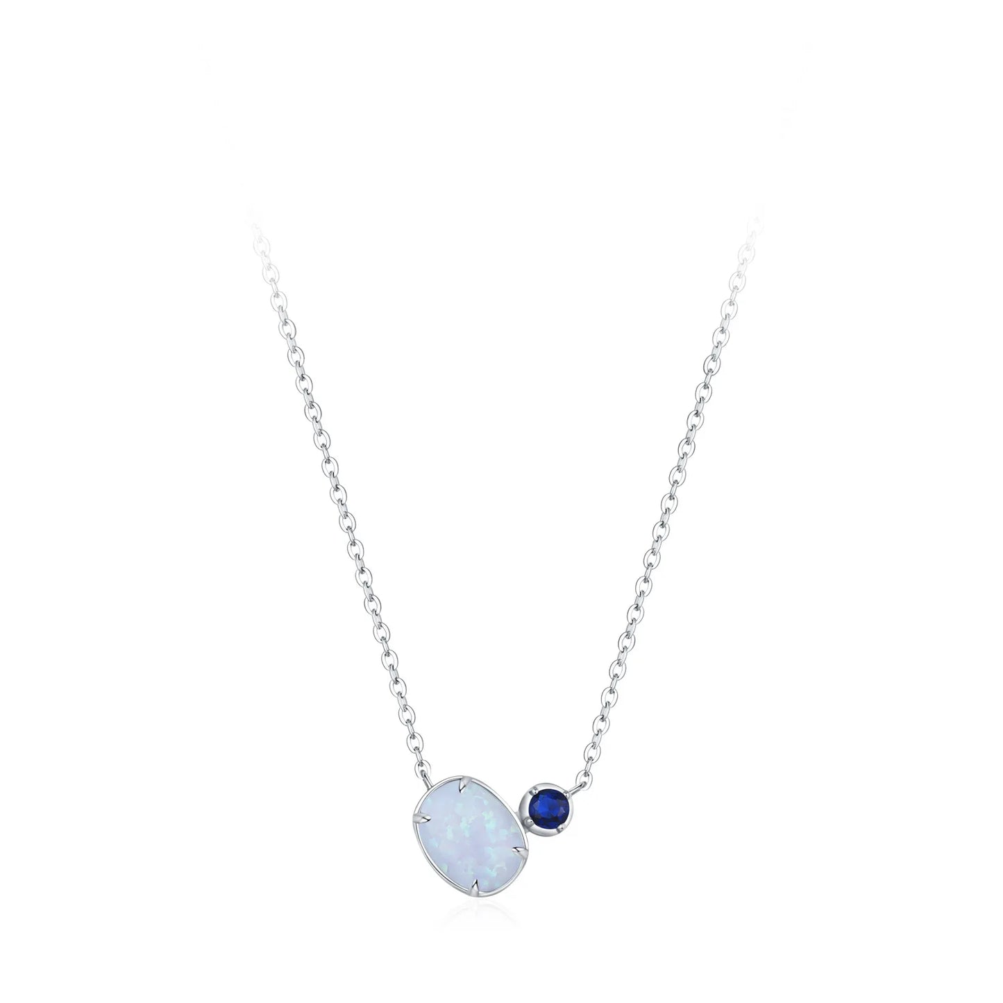 925 Sterling Silver Opal Stone Ring Bracelet Necklace Fashion Temperament Three Piece Blue Jewelry Set Gift Set
