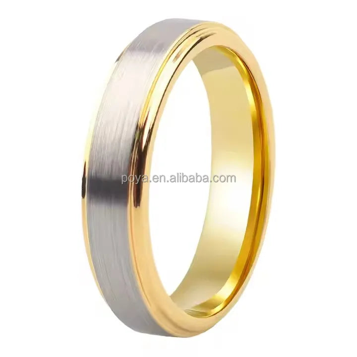 POYA Unisex 4mm Silver Gold Tungsten Carbide Wedding Band Ring Fashionable Anniversary Gift Couples Christian Jewelry Parties
