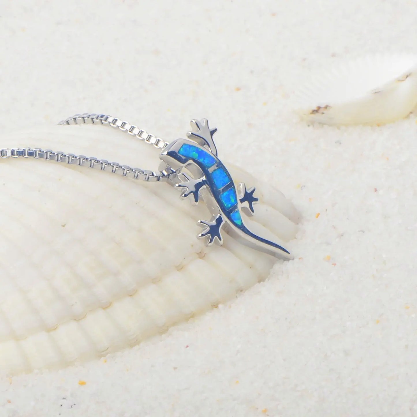 Tiktok Ins Trending Opal Lizard Necklace - Blue Fire Opal Statement Jewelry Wholesale for Fashion Brand