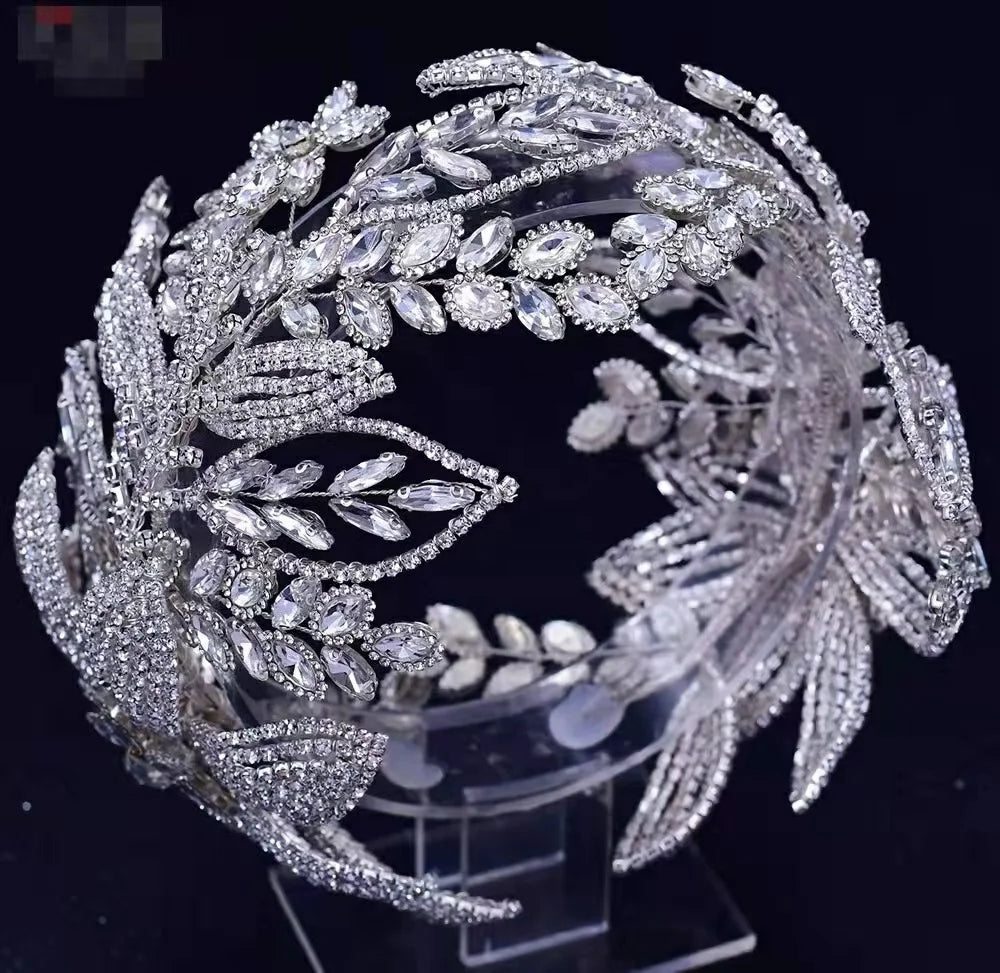 Feishiluo Luxury Cubic Crystal Hair Crown Tiara Soft Wedding Bridal Hairband Accessory