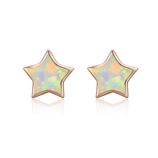 Euro American Minimalist Opal Earrings  Silver Rose Gold 5 Point Star Studs Bulk Supply