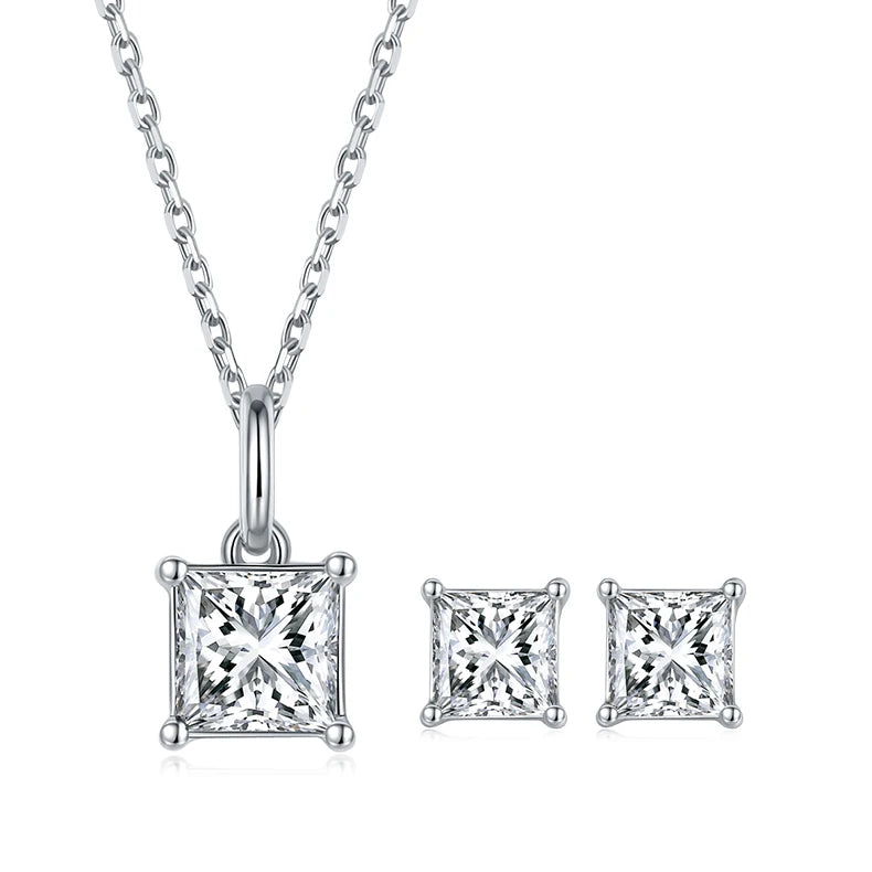 REDheart Hot Selling Fine 925 Sterling Silver Necklace Earrings Jewelry Sets Diamond Emerald Cut D Color Moissanite Wedding Jewelry Sets