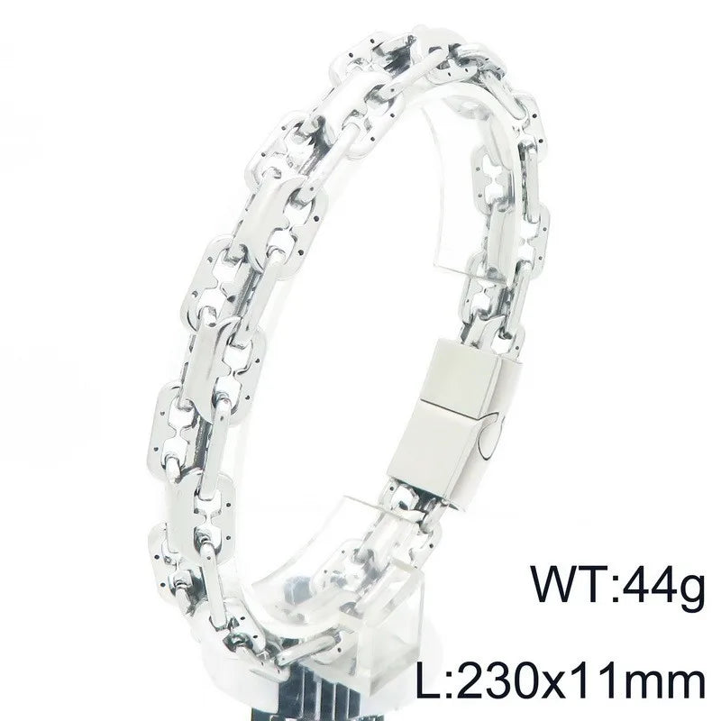 REBEL FASHIONISTA VEROMCA Pig-Nose Double-Row Stainless Steel Punk Wedding Bangle Bracelet with Hollow Magnetic Clasp