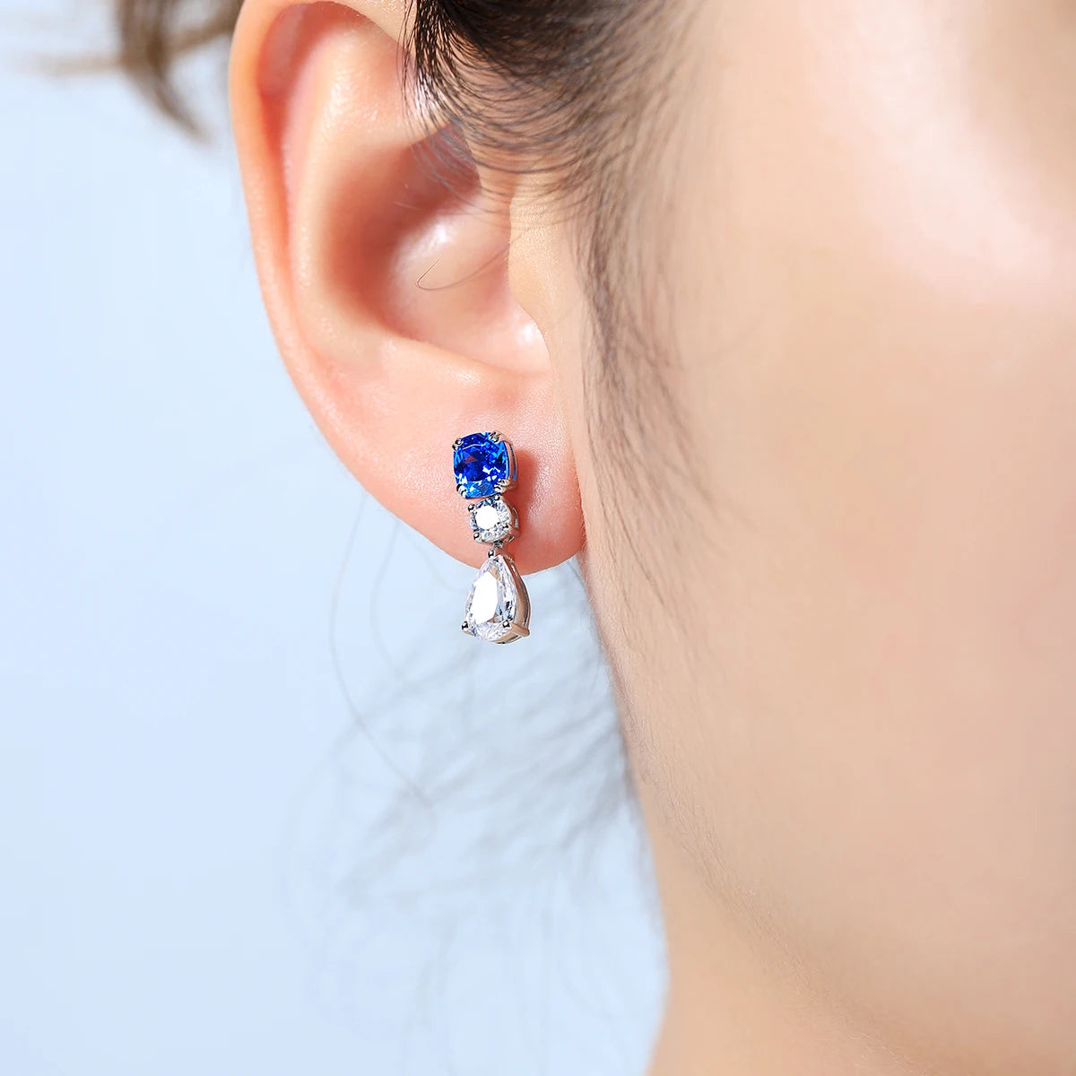 ArtistA Square Shape Cobalt Spinel Jewelry Lab Gems Ear Drop Elegant Jewelry Set S925 Silver Earrings