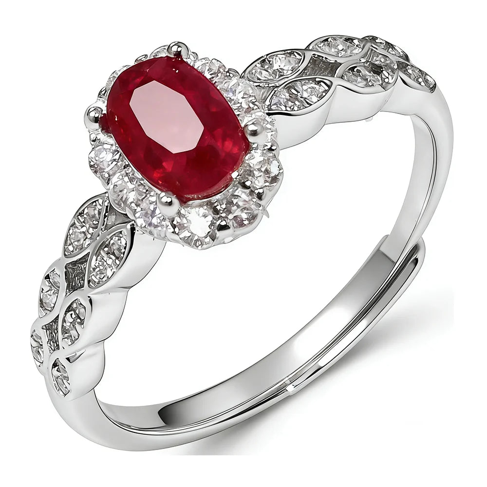 Gioiellieri Natural Ruby 925 Silver Gold & Rhodium Plated Oval Cut Prong Setting CMA Certified Luxury Gemstone Rings for Women