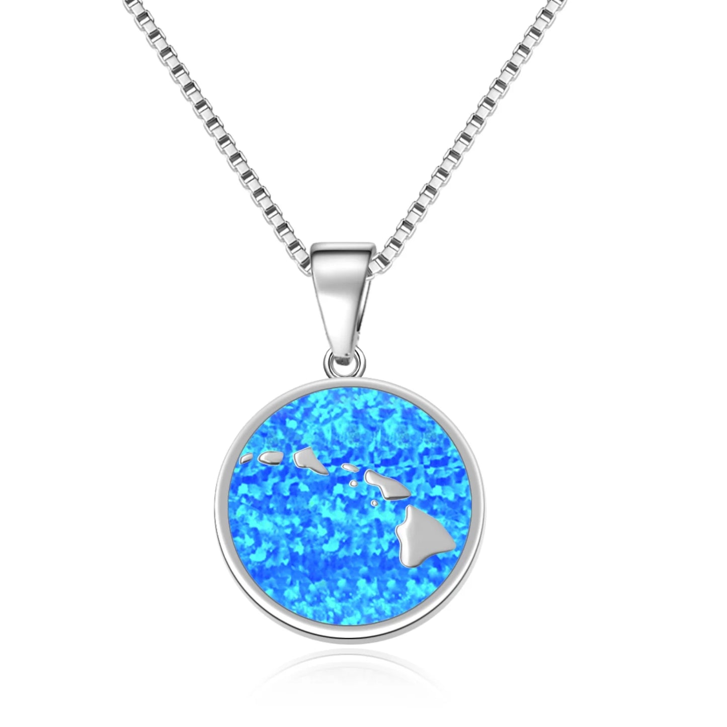 Aobao Handcrafted Christian Blue Opal Silver Plated Copper Box Chain Lariat Minimalist Women's Geometric Hollow Jewelry Bulk