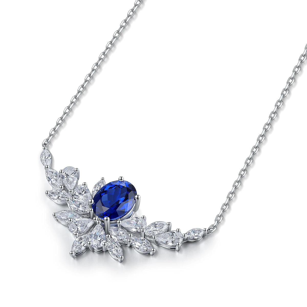 Gemfiori Anster 925 Sterling Silver High-quality Cultivation Lab Grown Sapphire Necklace - Suitable for Parties or As a Gift
