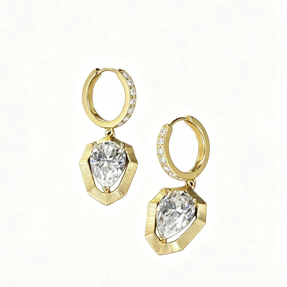 ArtistA Pear Cut 4ct Vvs Gra Moissanite Waterdrop Jewelry 925 Silver Gold Plated Brushed Finish Shield Pendant Necklace And Earrings Set