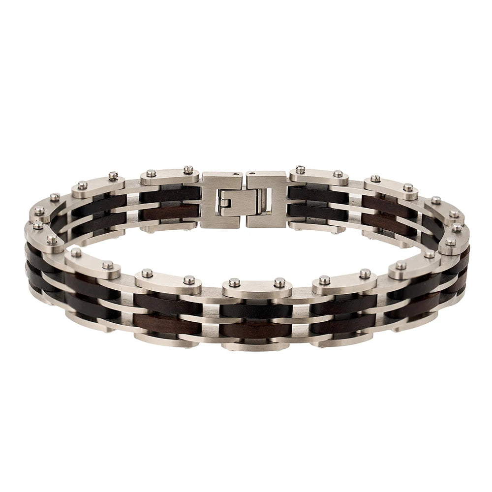 REBEL Luxury Wooden Unisex Stainless Steel Chain Bracelet Vintage Black Zinc Plated Custom Logo Engraving Handmade Fashion Jewelry