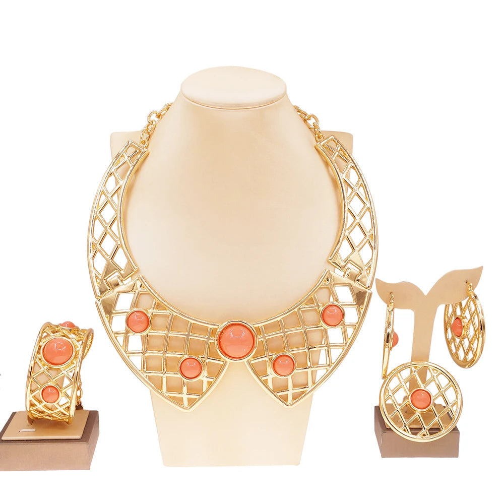 Zhuerrui Hot Sale Dubai Jewelry Sets Brazilian 18k Gold Plated Jewelry Sets Polished Glossy Craft Fashion Jewelry Sets H00611