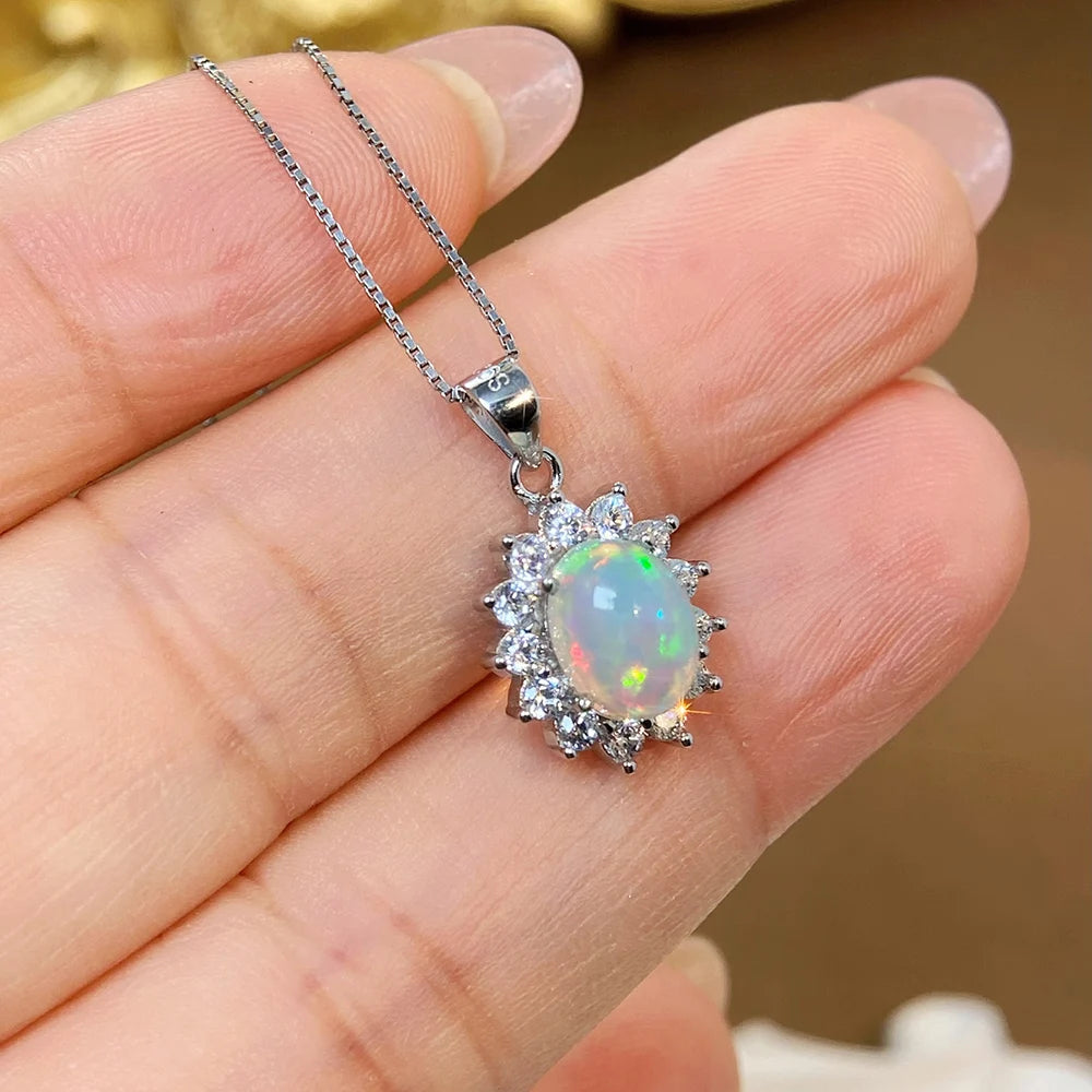 Gioiellieri Natural Ethiopian Opal Pendant with S925 Sterling Silver for Ladies Elegant Gemstone Jewelry Wedding Anniversary Gift Idea