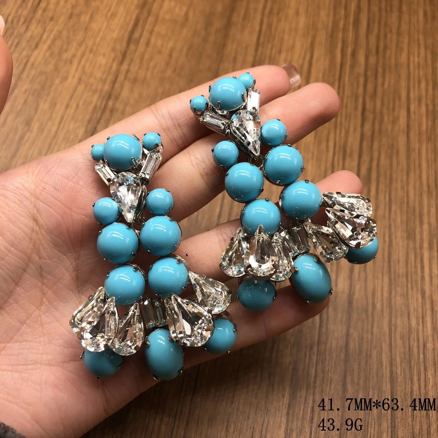 Fashion Jewelry Set Vintage Design Blue Turquoise Rhinestone Necklace and Earrings Jewelry Set