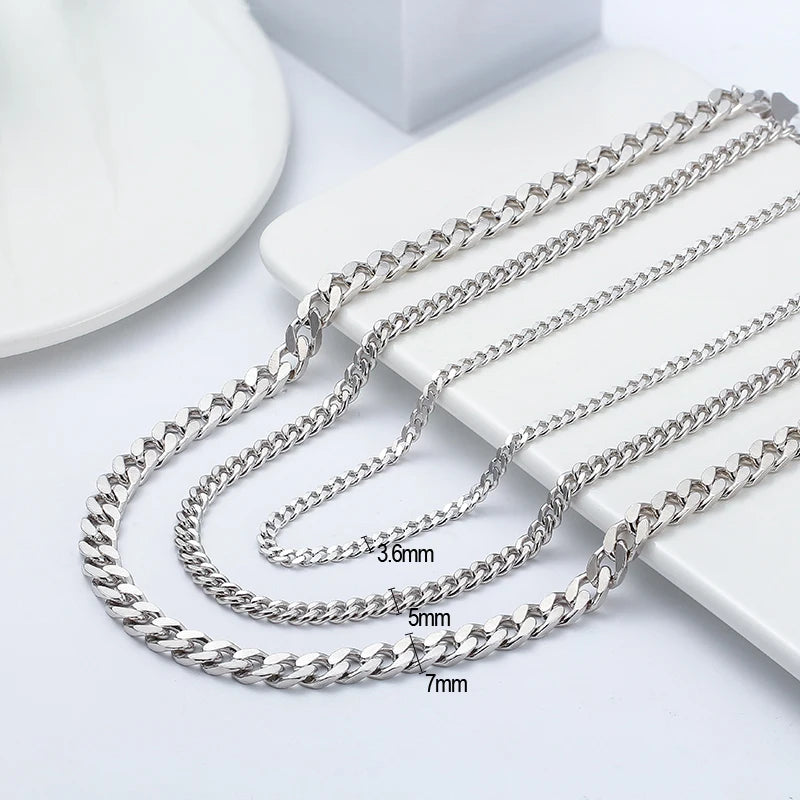 RINNTIN SC36 925 Sterling Silver Chains Hip Hop Jewelry 3.6/5/7mm Chunky Diamond-Cut Cuban Link Chain Necklace for Men Women