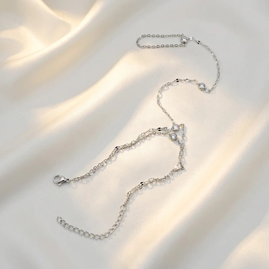 Layered O Link Chain Cubic Zirconia Finger Bracelet  Gold Plated Stainless Steel Hand Chain Minimalist Luxury Jewelry Women