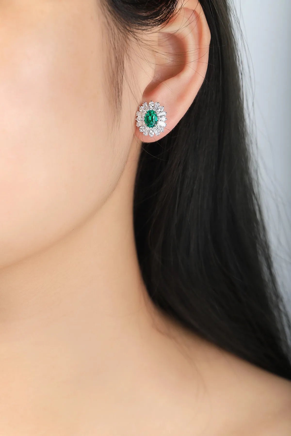 Gemfiori Anster High Quality S925 Lab Grown Emerald Earring Stud Dainty Gemstone Stud Earrings for Women Daily Wear Gift